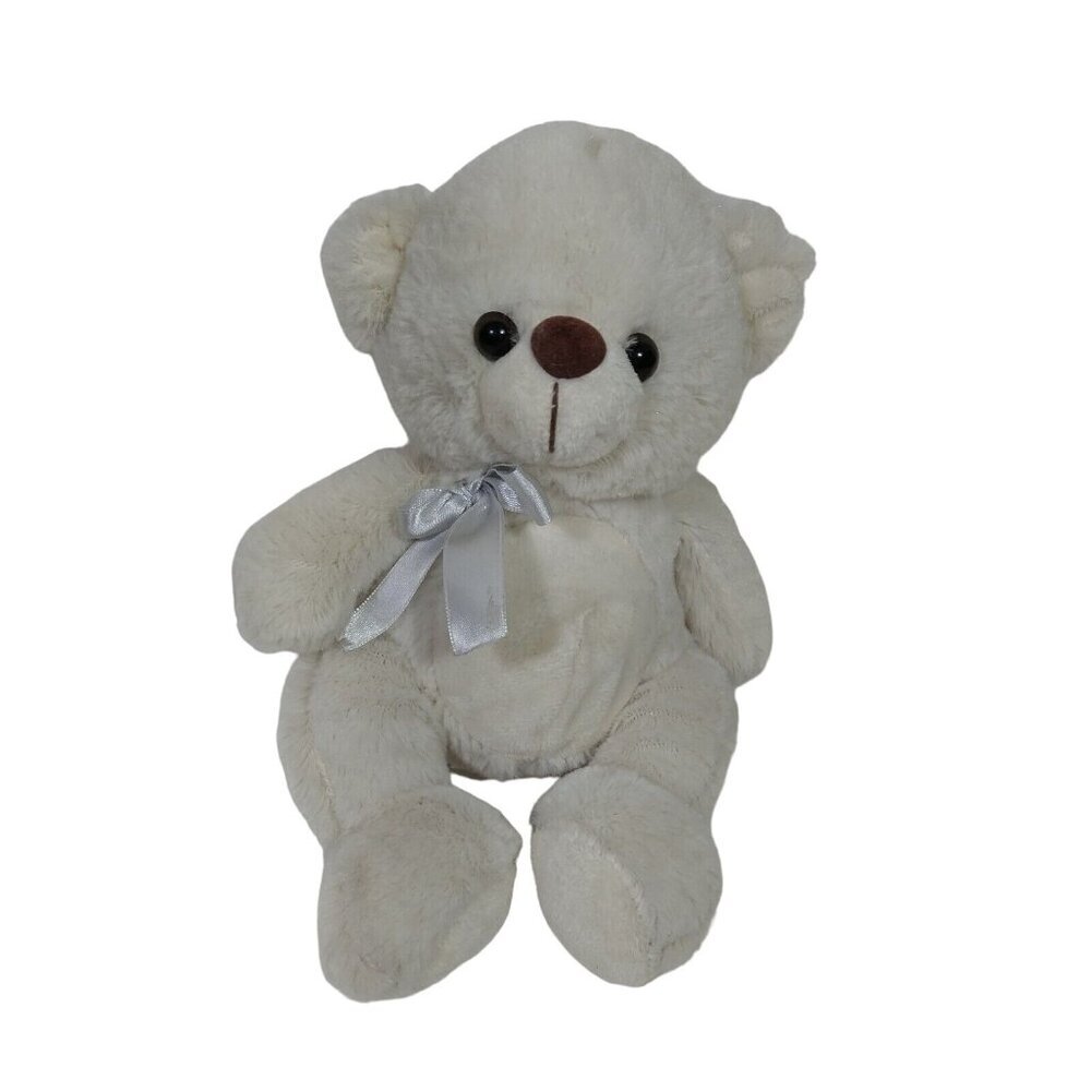 Just For You Cream Ivory Plush Teddy Bear With Bow Stuffed Animal Toy 9.5 inch